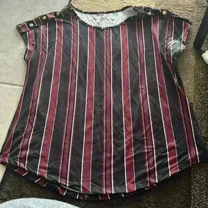 Black and Burgundy Striped Blouse